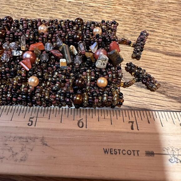 Gorgeous Handcrafted Brown Tone Glass & Gemstone Beaded Necklace & Mesh Bracelet - Picture 11 of 12